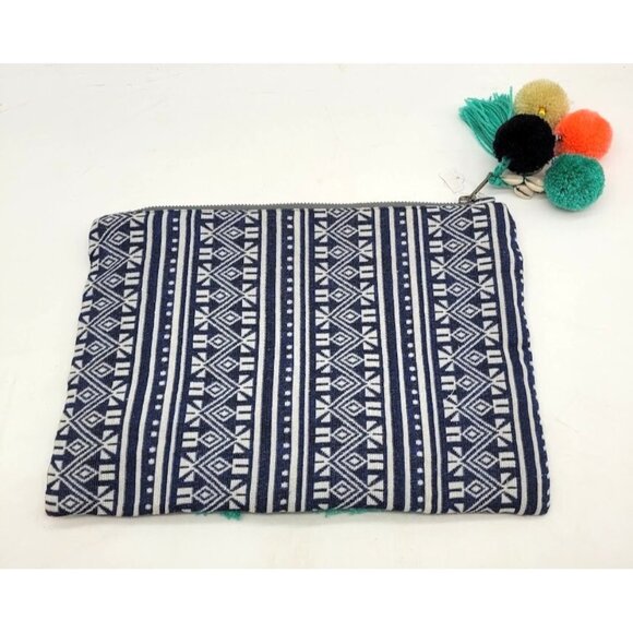 NWT Beaded Embroidered Tassel Makeup Pouch Zipper Bag Boho Seashell Travel Weave - Picture 5 of 8